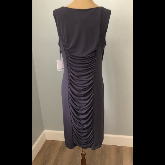 NWT Calvin Klein Charcoal Gray Rushed Sleeveless Dress - Beautiful - Size 10 - Picture 3 of 5